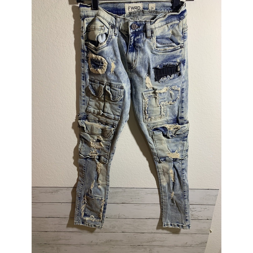 Kids FWRD DENIM CO. Patchwork True Stacked Denim‎ Jeans Size 14